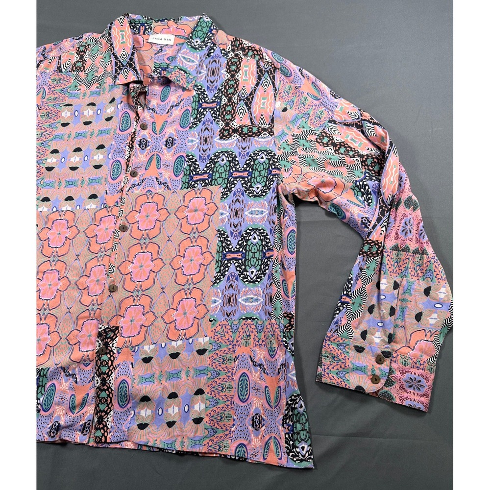 Raga Man Patchwork Print Viscose Button Down Shir… - image 10